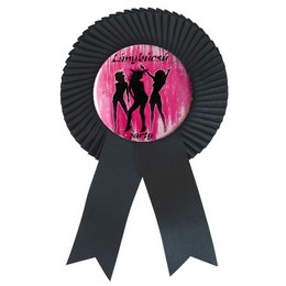 Odznak s čiernou stuhou s maďarským nápisom Lánybúcsú Party