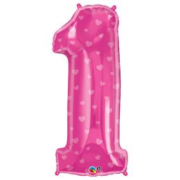 Fóliový balón - v tvare 1, s hviezdami, ružový, 86 cm