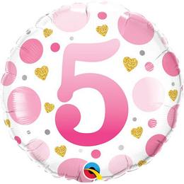 18 inch Age 5 Pink Dots fóliový ružovo bodkovaný narodeninový balón s číslom 5