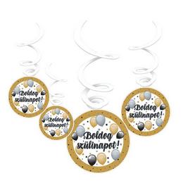 Elegantná špirálovitá visiaca dekorácia so vzorom balónov Boldog Szülinapot - 6 ks