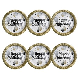 Elegantné papierové party taniere Happy Birthday! 23cm ,6ks/bal