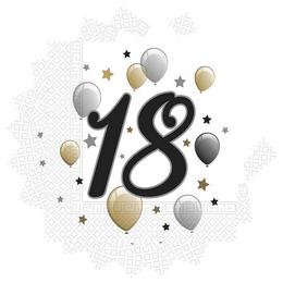 Elegantné party servítky s motívom balónov k 18. narodeninám, 33 cm x 33 cm, 20 ks
