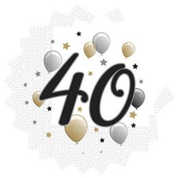 Elegantné party servítky s motívom balónov k 40. narodeninám, 33 cm x 33 cm, 20 ks