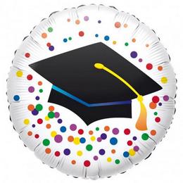 18 inch farebný fóliový balón Graduation - na rozlúčkovú so školou so vzorom promočného klobúka a konfetami