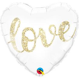 Fóliový balón Glitter Gold v tvare srdca s nápisom Love, 43 cm