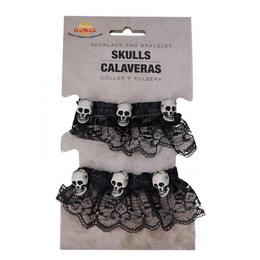 Halloweensky set náramok a náhrdelník s lebkami