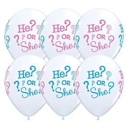 HE or SHE Baby Shower latexové balóny, 6 ks, 28 cm
