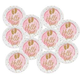Hello Girl papierové party taniere k narodeniu bábätka - 23 cm, 10 ks