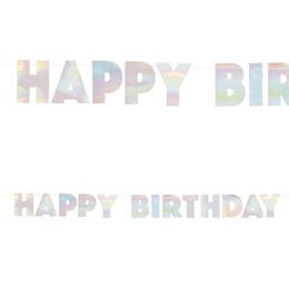 Happy Birthday holografická lesklá strieborná písmenková girlanda - 220 cm