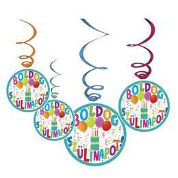 Jamboree party visiaca špirálová dekorácia s maďarským nápisom Boldog Szülinapot, 6 ks