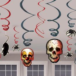 Závesná dekorácia na Halloween - lebka, potkan, pavúk, špirálová, 12 ks