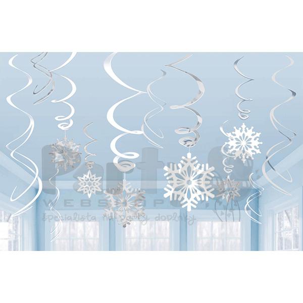 Závesná dekorácia - snehové vločky, špirálová, 12 ks