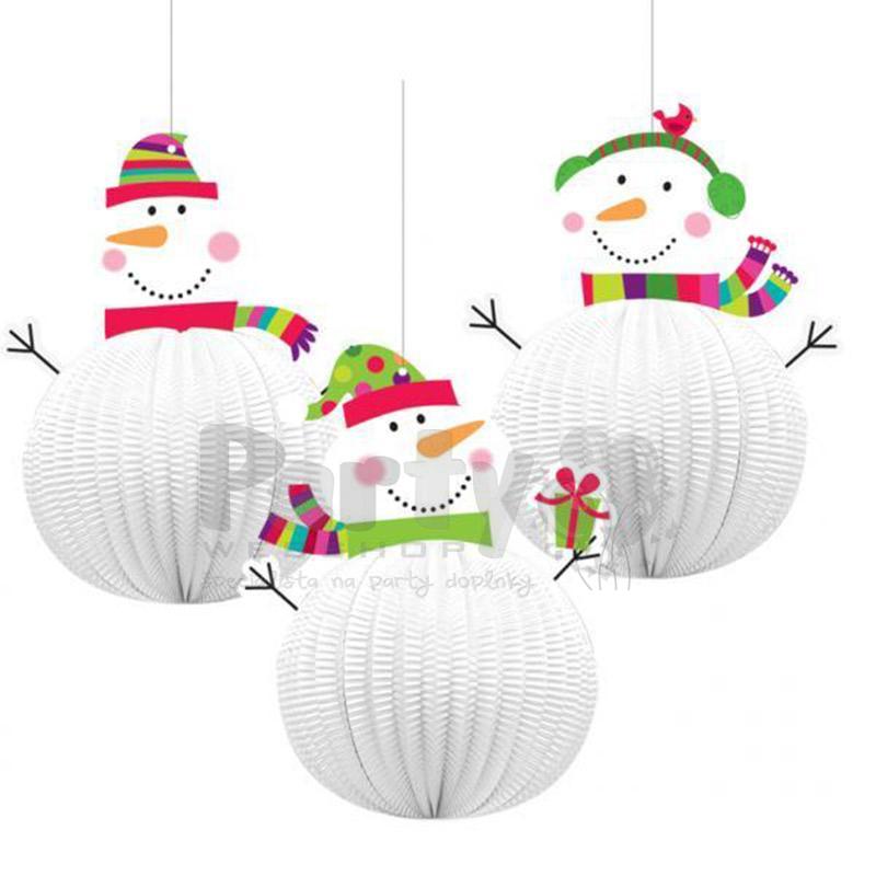 Joyful Snowman - vianočné lampióny visiaca dekorácia snehuliaci, 20 cm, 3 ks