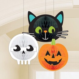 Mačka, Duch, Tekvica závesná dekorácia na Halloween, 3 ks