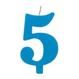Modrá narodeninová prskavka na tortu s držiakom a s číslom 5