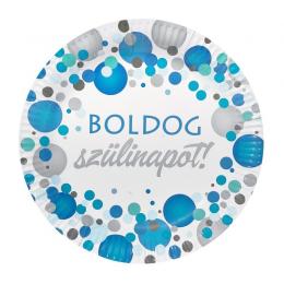 Modré bodkované party taniere Boldog Szülinapot! 23cm , 6ks
