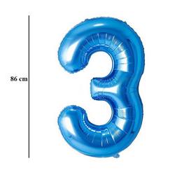Modrý fóliový balón číslo 3, 86 cm