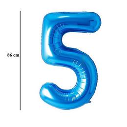 Modrý fóliový balón číslo 5, 86 cm