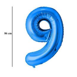 Modrý fóliový balón číslo 9, 86 cm