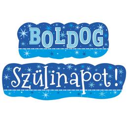 Modrý narodeninový banner pre chlapca s maďarským nápisom Boldog Szülinapot! 148 cm x 27 cm