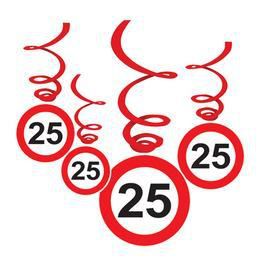Visiaca narodeninová dekorácia s číslom 25 v tvare zákazovej dopravnej značky, 6 ks