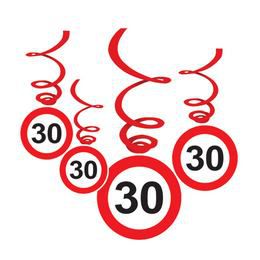 Visiaca narodeninová dekorácia s číslom 30 v tvare zákazovej dopravnej značky, 6 ks