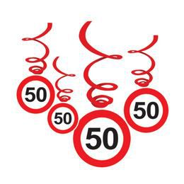 Visiaca narodeninová dekorácia s číslom 50 v tvare zákazovej dopravnej značky, 6 ks