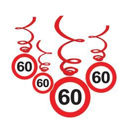 Visiaca narodeninová dekorácia s číslom 60 v tvare zákazovej dopravnej značky, 6 ks