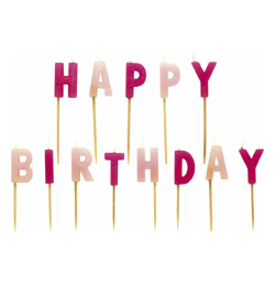 Ružové sviečky s nápisom Happy Birthday - 13 ks/bal