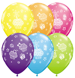 11 inch Cupcakes and Presents Tropical Assortment narodeninový balón (25 ks/bal)