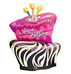 41 inch Birthday Funky Zebra Stripe Cake - Tortový narodeninový fóliový balón