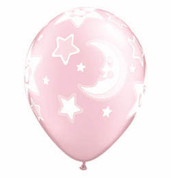11 inch Baby Moon and Stars Pearl Pink ružový balón k narodeniu dieťaťa (25 ks/bal)