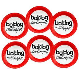 Papierové party taniere s motívom zákazovej dopravnej značky s maďarským nápisom Boldog Szülinapot - 23 cm, 6 ks