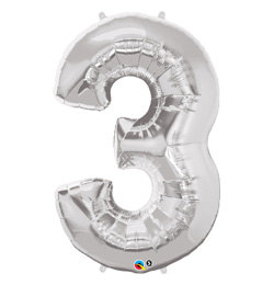 34 inch Number 3 Silver - strieborný fóliový balón číslo 3