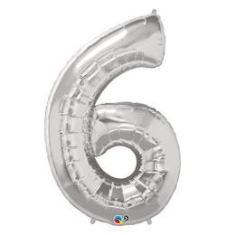 34 inch Number 6 Silver - strieborný fóliový balón číslo 6
