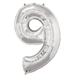 34 inch Number 9 Silver - strieborný fóliový balón číslo 9