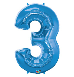 34 inch Number 3 Sapphire Blue - zafírovo modrý fóliový balón číslo 3