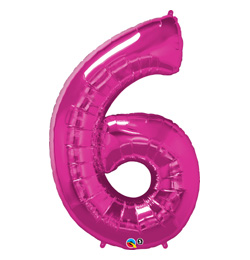 34 inch Number 6 Magenta - sýto ružový fóliový balón číslo 6