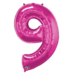 34 inch Number 9 Magenta - sýto ružový fóliový balón číslo 9