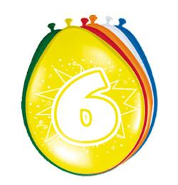 Farebné narodeninové balóny s potlačou čísla 6 - 30 cm, 8 ks/bal