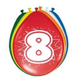 Farebné narodeninové balóny s potlačou čísla 8 - 30 cm, 8 ks/bal