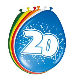 Narodeninové farebné balóny s číslom 20 - 30 cm, 8 ks/bal
