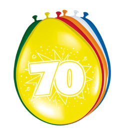 Narodeninové farebné balóny s číslom 70 - 30 cm, 8 ks/bal