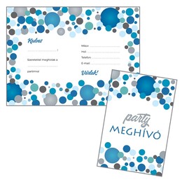 Party pozvánky a obálky po Maďarsky: Kék Konfettis Meghívó és Boríték