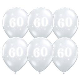 11 inch Sparkle-A-Round Diamond Clear narodeninové balóny s číslom 60 (25 ks/balenie)