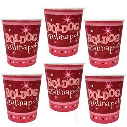 Ružové party poháre s maďarským nápisom Boldog Szülinapot - 250 ml, 6 ks
