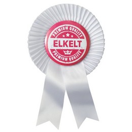 Ružovo-biely party odznak s bielou stuhou na dámsku rozlúčku so slobodou s maďarským nápisom Elkelt