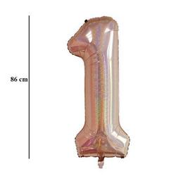 Ružovo-zlatý trblietavý fóliový balón číslo 1, 86 cm 