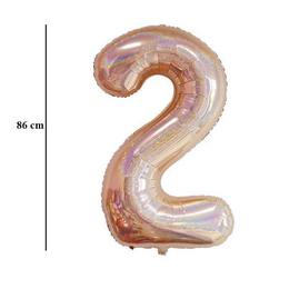 Ružovo-zlatý trblietavý fóliový balón číslo 2, 86 cm 