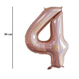 Ružovo-zlatý trblietavý fóliový balón číslo 4, 86 cm 